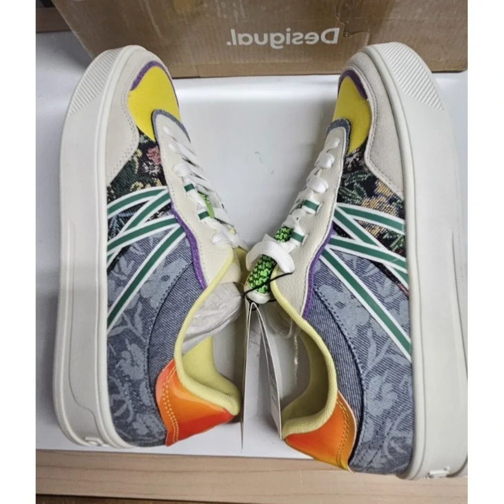 Desigual Women leather fabric patchwork laced up Sneakers Low US 10/EUR41‎